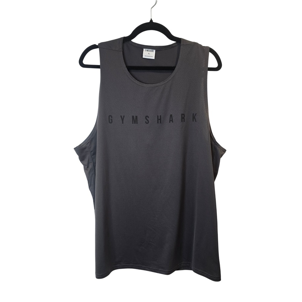 Gymshark Tank Top Men XL Gray Sleeveless Mesh Logo Training Shirt A1A9W
